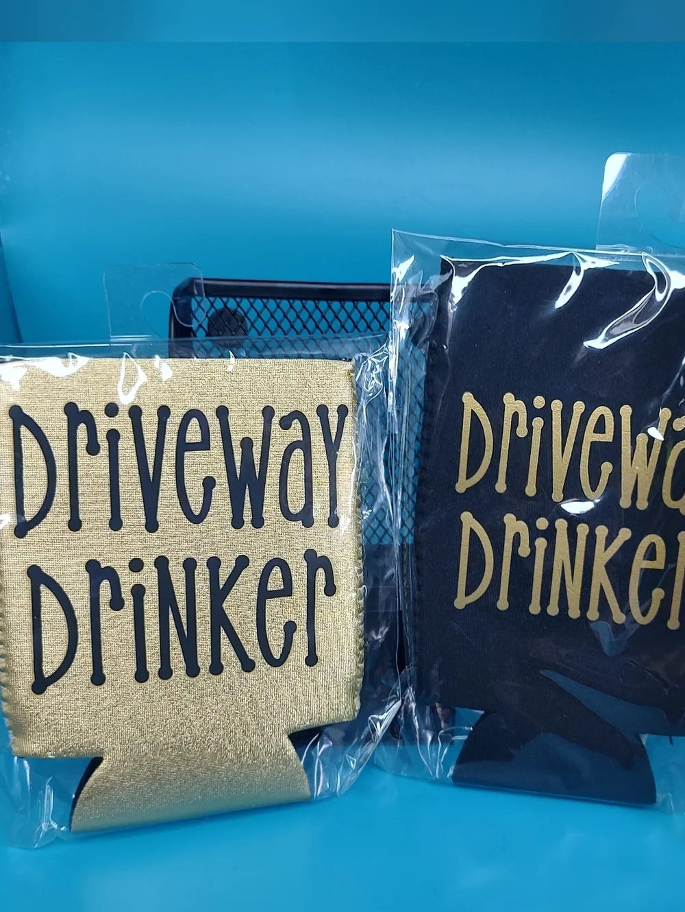 Two Driveway Drinker Can Coozies - Gold & Black